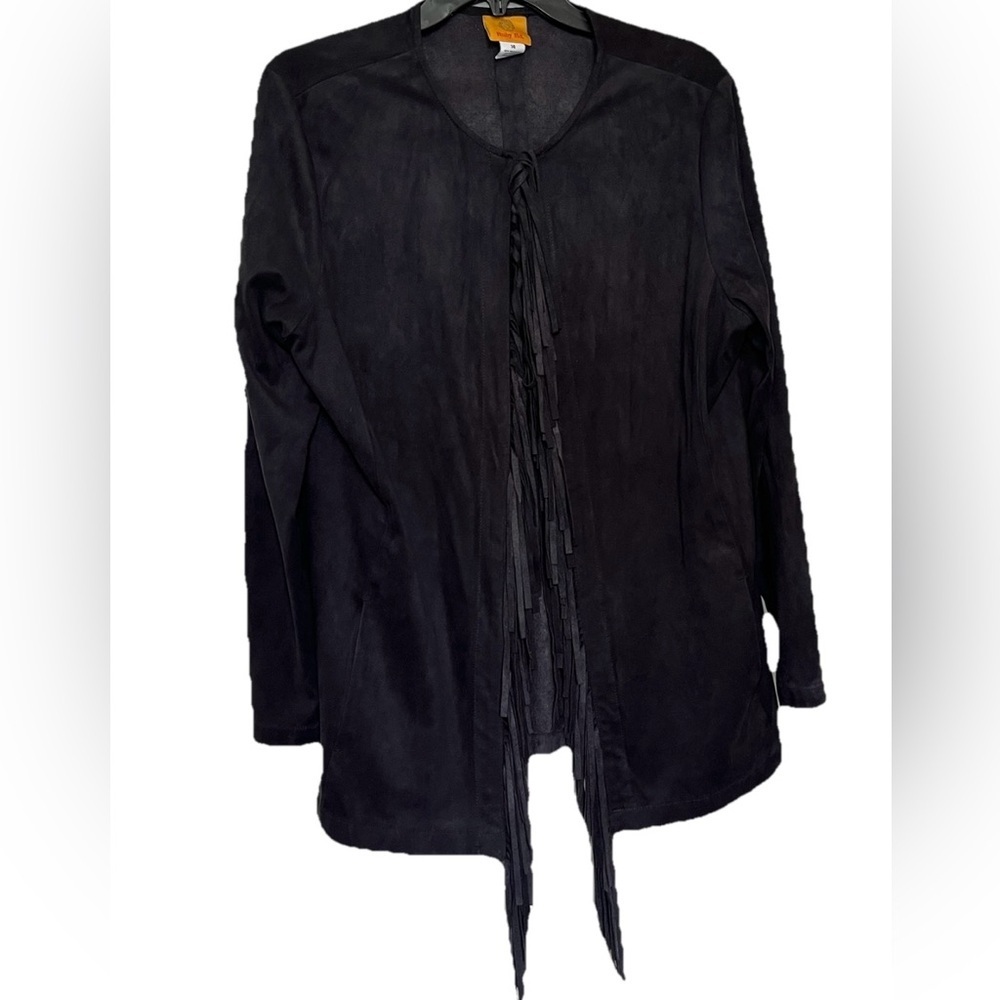 Ruby Rd. Black Faux Suede Fringe Jacket Size 14